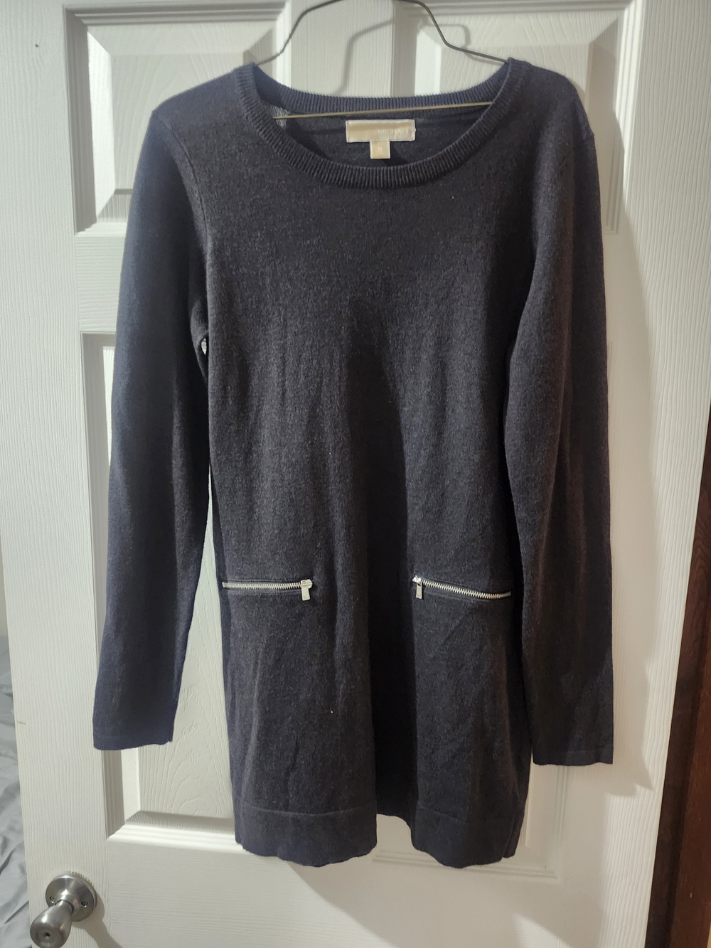 Michael Kors Navy Blue Long Sleeve Mini Dress with Silver Zippers